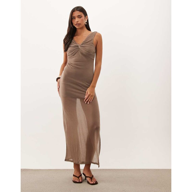 ASOS DESIGN soft semi sheer column maxi dress with twist bust