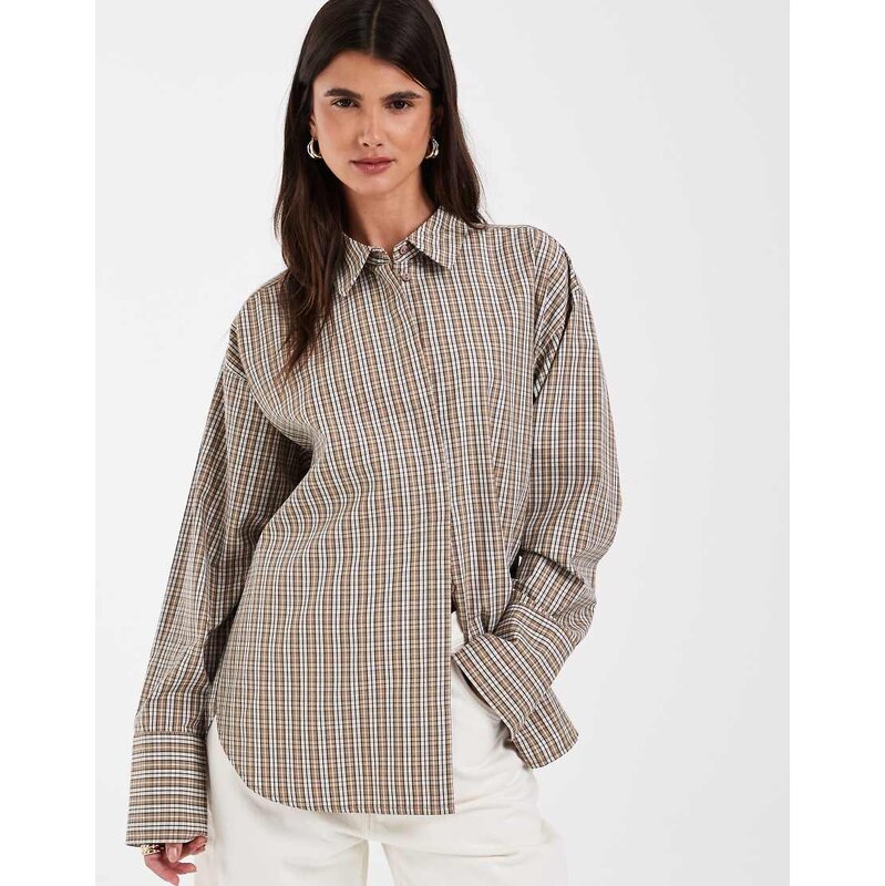 JJXX poplin shirt in beige check-Neutral