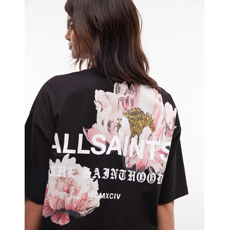 AllSaints Eliana Etta short sleeve graphic logo t-shirt in black