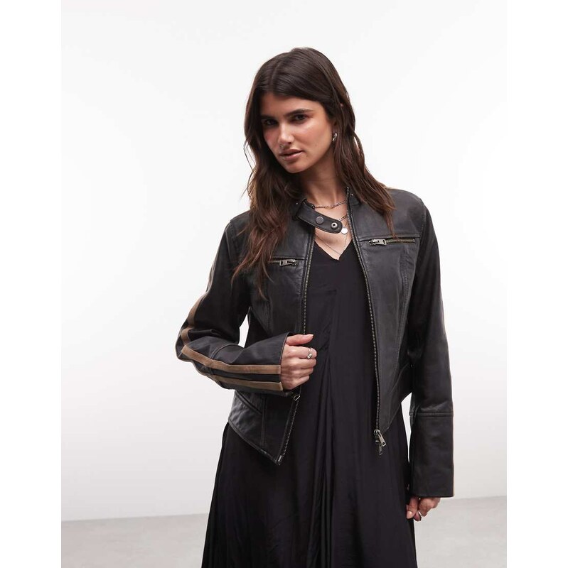 AllSaints Tiggy leather biker jacket in black