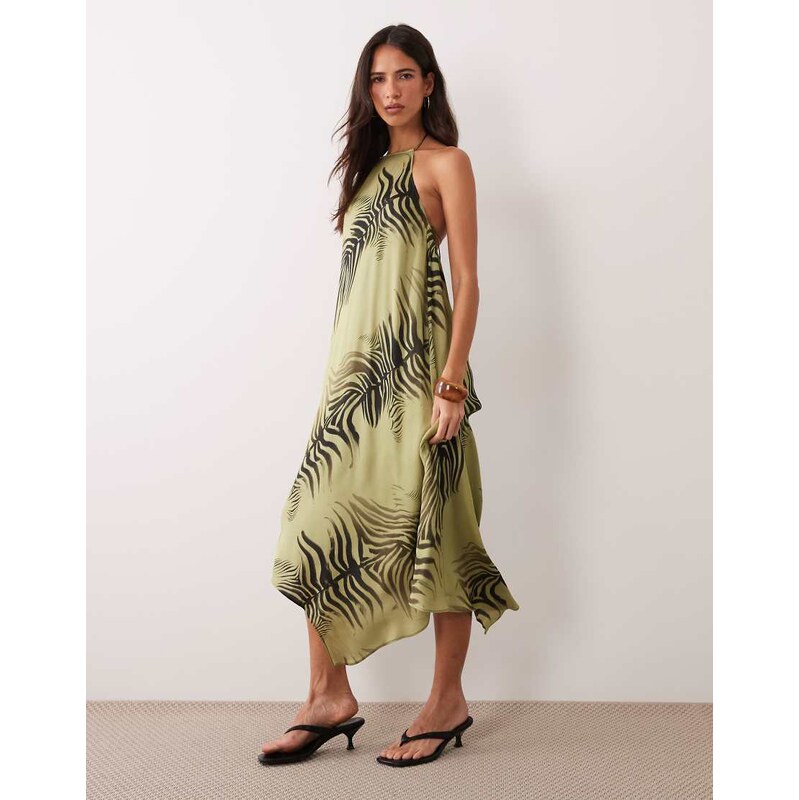 ASOS DESIGN halter neck midi dress with high low hem in zebra
