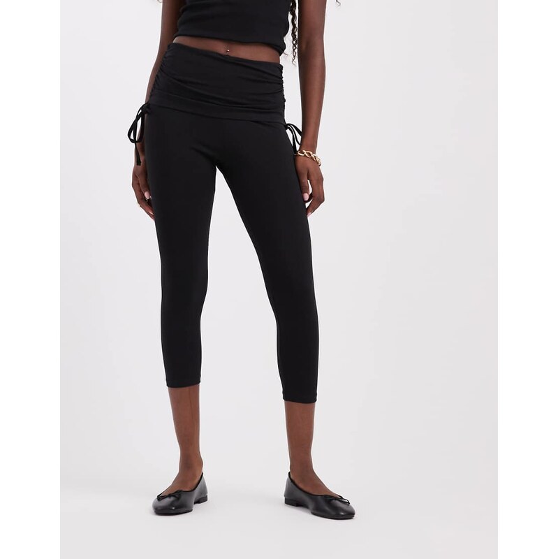 JJXX fold over detail slinky capri trouser in black