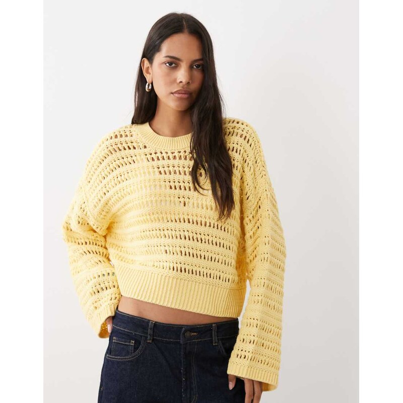 ASOS DESIGN knitted open stitch in buttermilk-Yellow