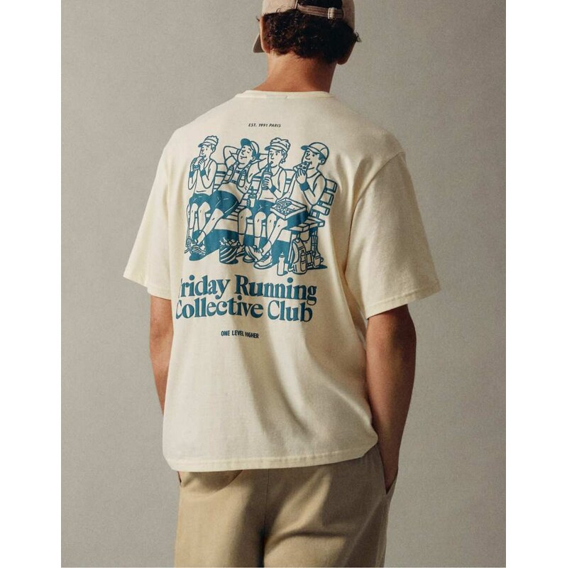 Pull&Bear Friday running club graphic t-shirt in yellow