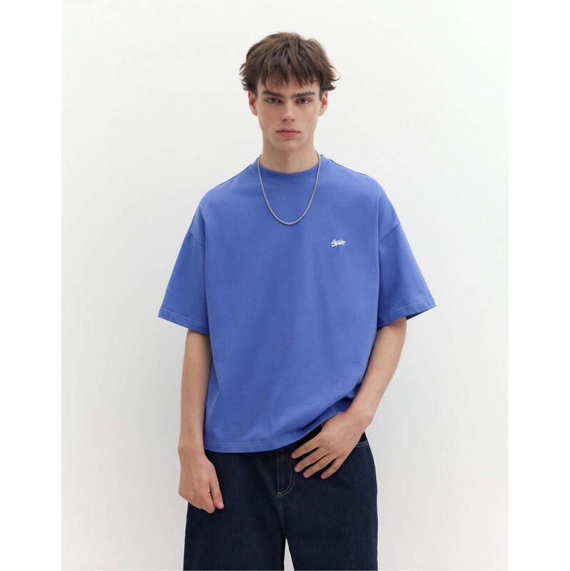Pull&Bear Stwd logo boxy t-shirt in blue