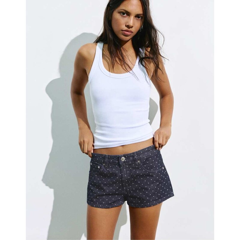 Pull&Bear Polka dot mini shorts in navy