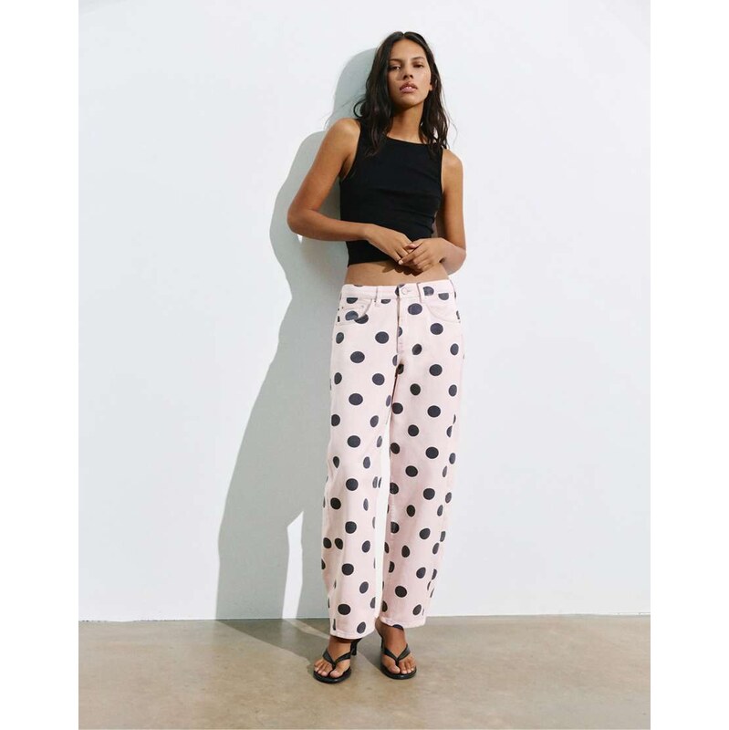Pull&Bear Polka dot barrel jeans in pink
