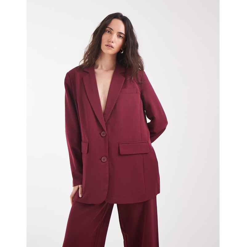 Pieces oversized tailored blazer co-ord in burgundy