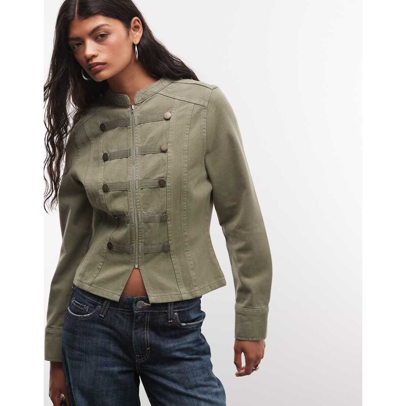 Reclaimed Vintage drummer boy jacket in khaki twill-Green