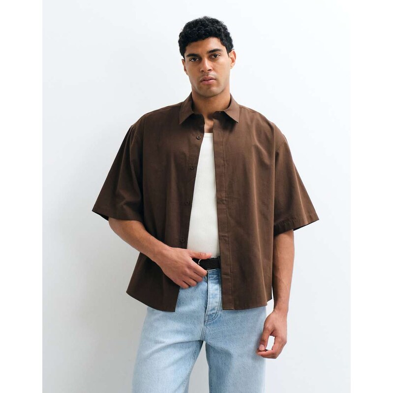 ASOS DESIGN oversized poplin shirt in brown