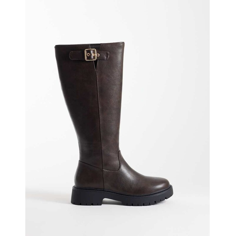 London Rebel Trista chunky knee boots with buckle details in