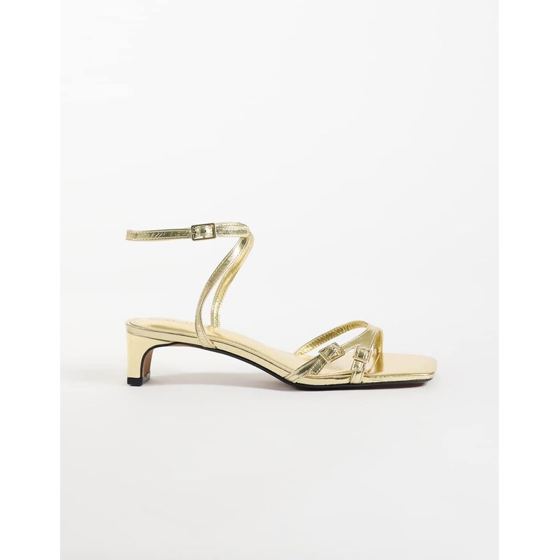 River Island buckle low block heeled sandals in gold