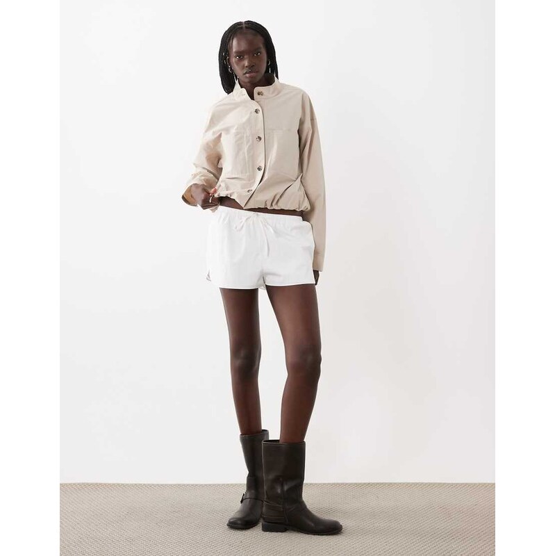 ASOS DESIGN techy runner shorts in ecru co ord-White