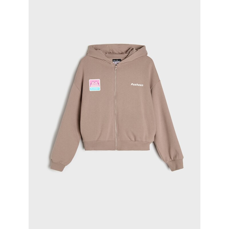Sinsay - Mikina na zip s kapucí Pusheen the Cat - hnědá