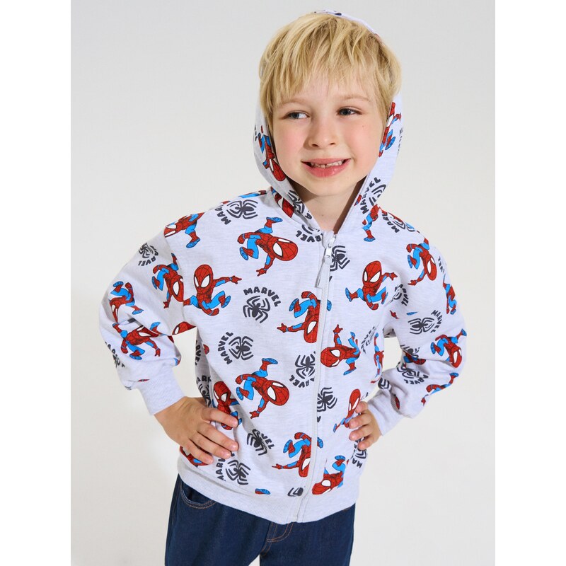 Sinsay - Mikina na zip s kapucí Spider-Man - šedá