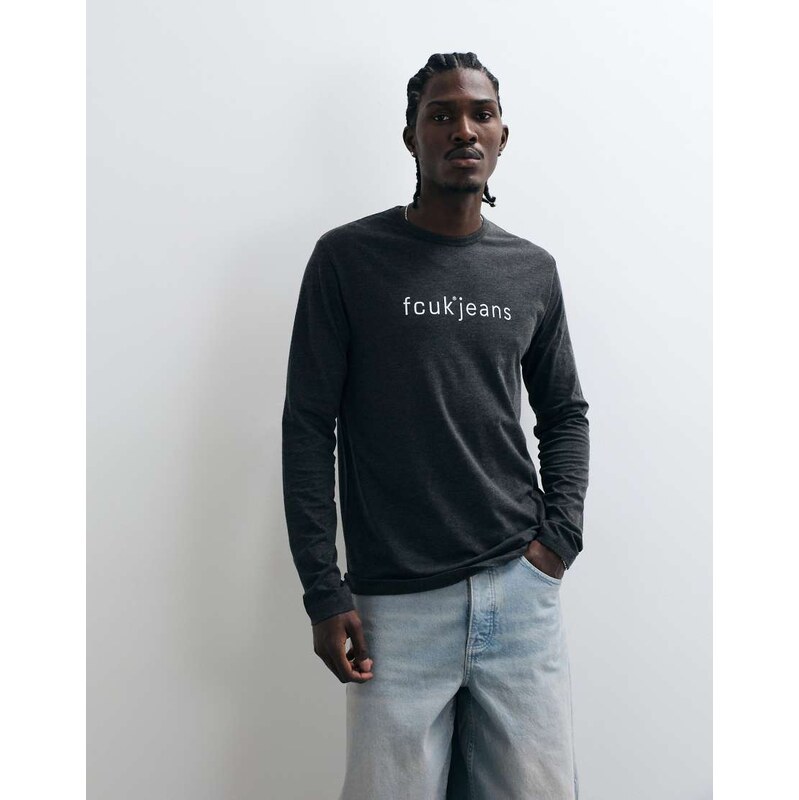 French Connection FCUK jeans script logo long sleeve t-shirt in