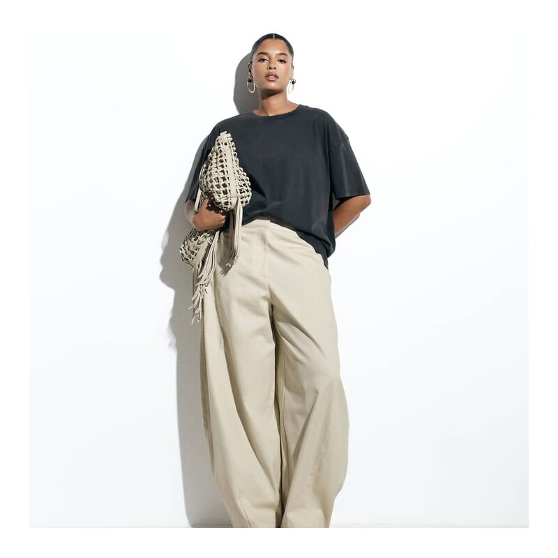 ASOS DESIGN Curve Tailored extreme taper barrel trouser in stone