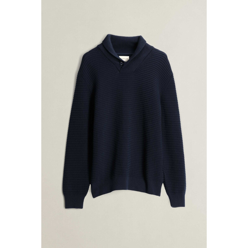 SVETR GANT TEXTURED SHAWL COLLAR SWEATER EVENING BLUE