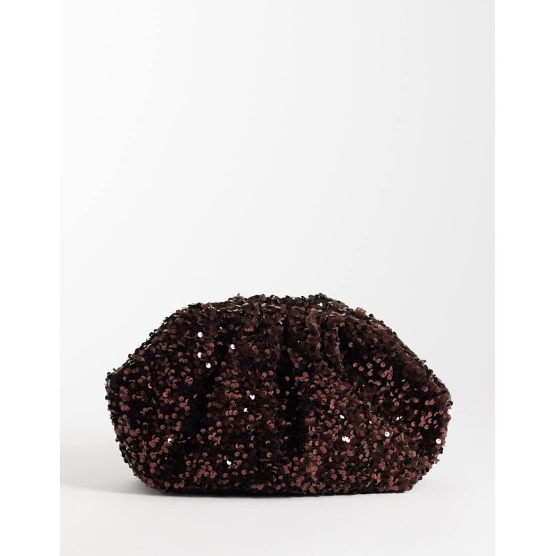 True Decadence embellished sequin pillow clutch in chocolate