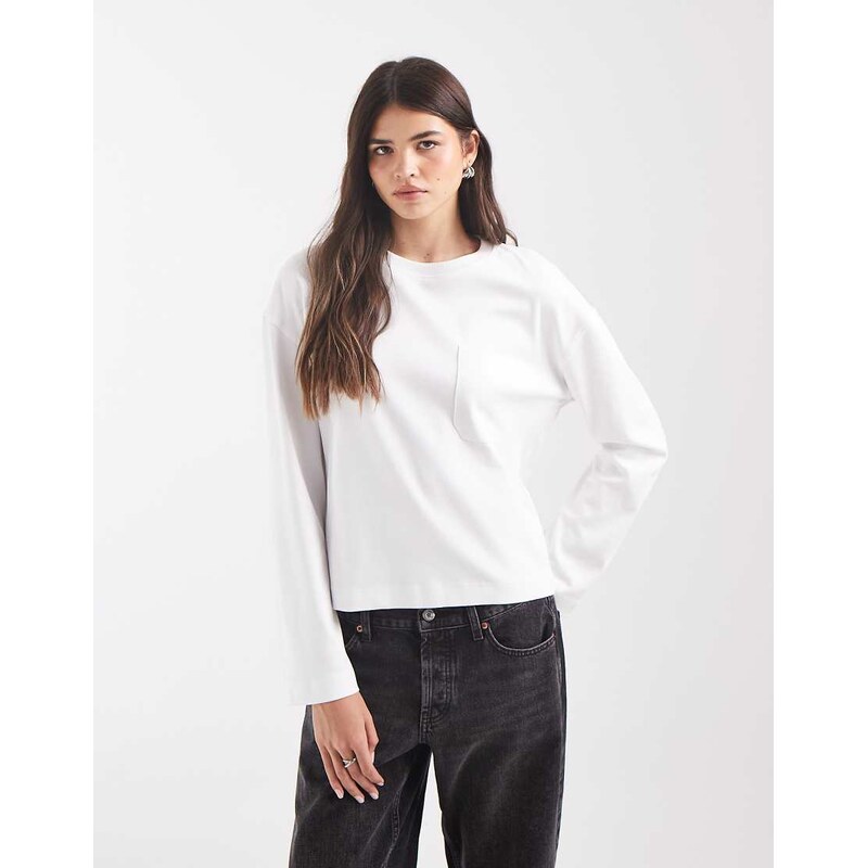 Vero Moda boxy long sleeve pocket t-shirt in white