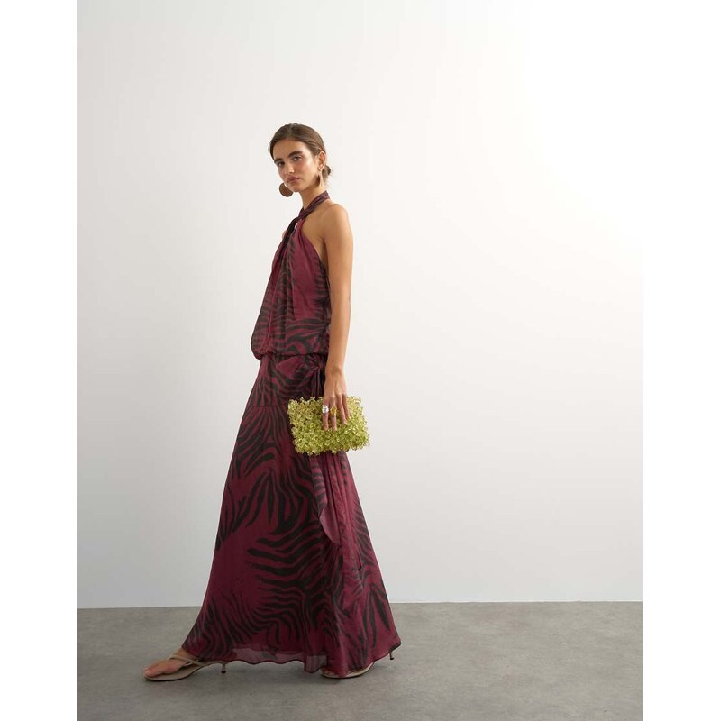 Topshop halter neck dropped waist tie detail maxi dress in