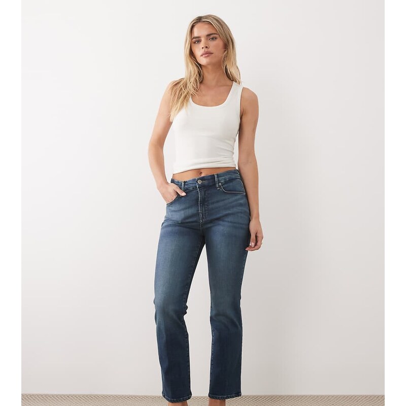 Good American Petite good straight jeans in mid blue