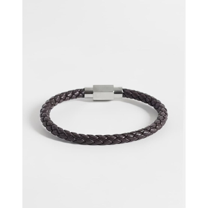 ASOS DESIGN faux leather braided bracelet in brown