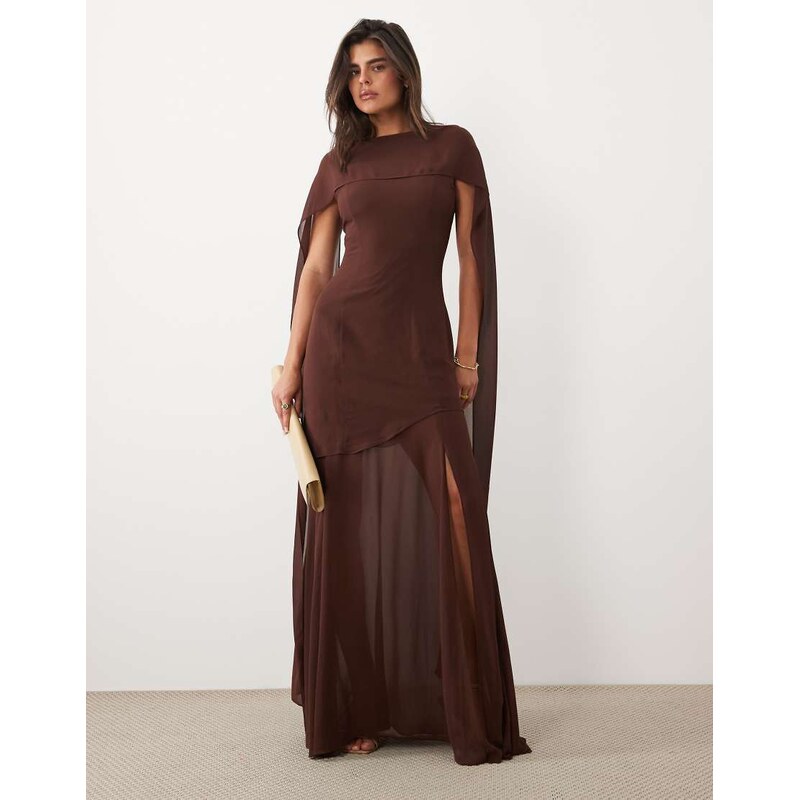 TFNC Bridesmaid chiffon sheer scarf detail maxi dress with sheer