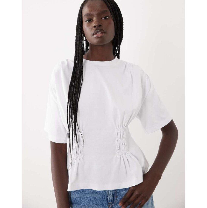 ASOS DESIGN Sheared waist dropped should t-shirt in ecru-White