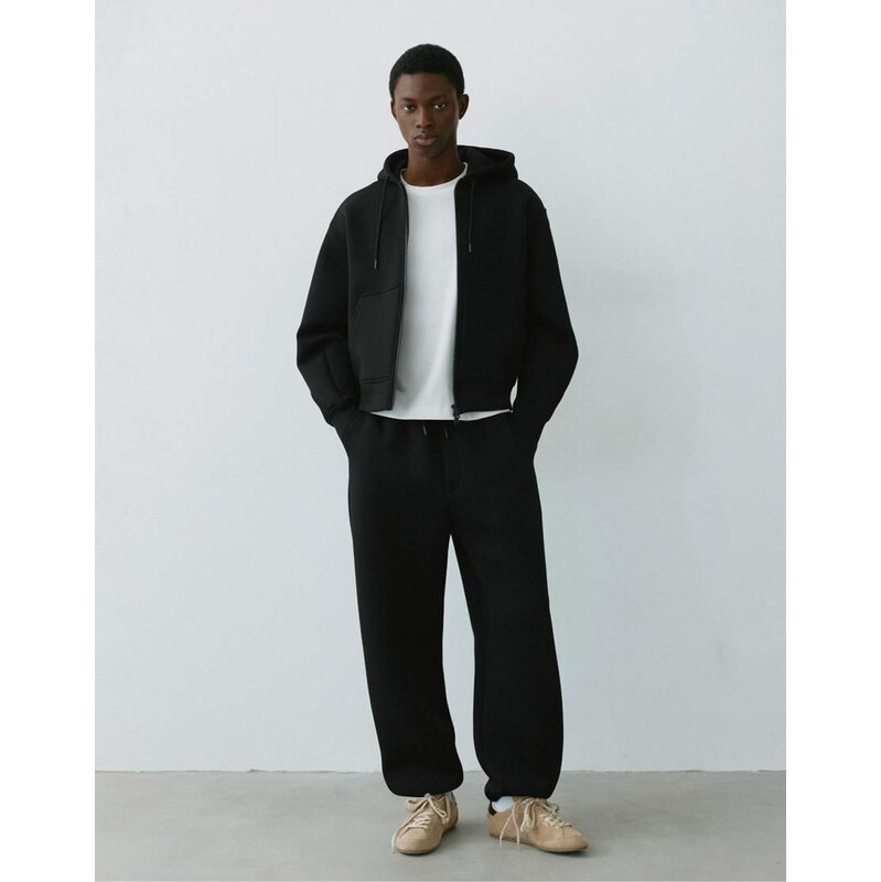 Pull&Bear Stwd baggy joggers in black