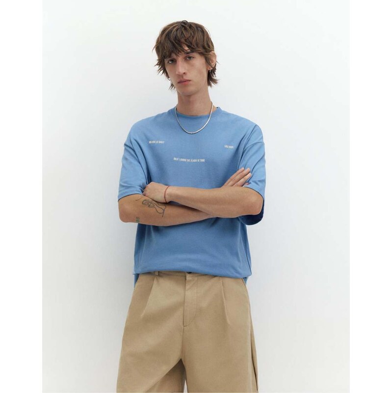 Pull&Bear Stwd boxy text t-shirt in sky blue