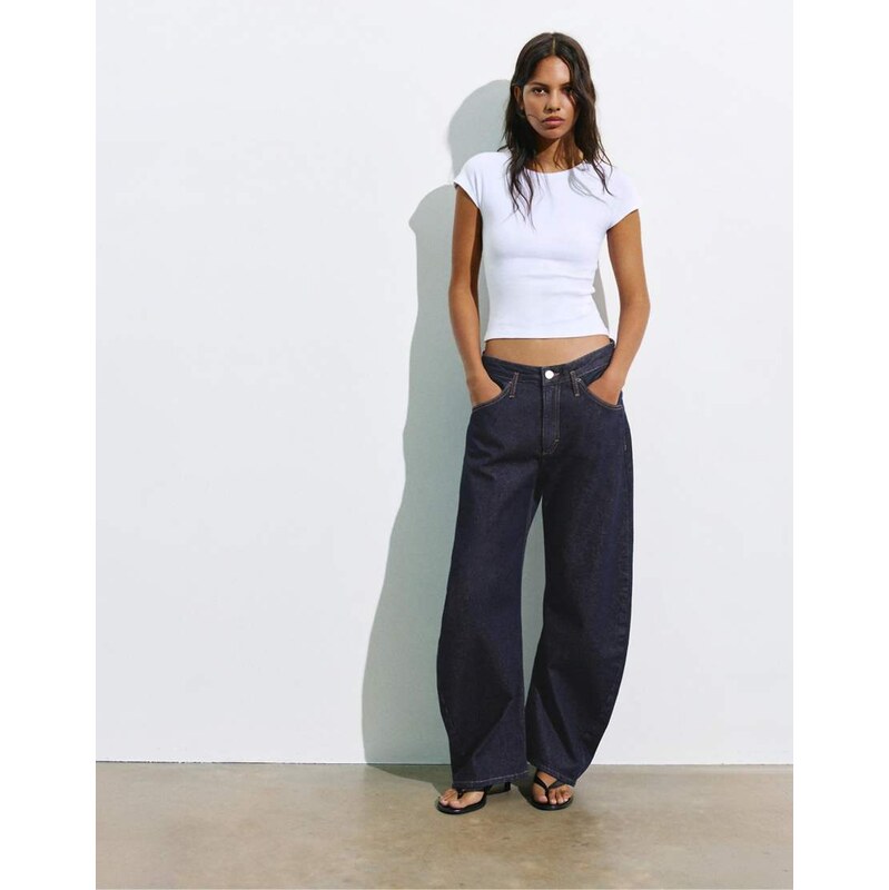 Pull&Bear Low-rise barrel jeans in navy