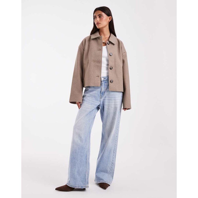 Pieces short formal wool look coat in beige melange-Neutral