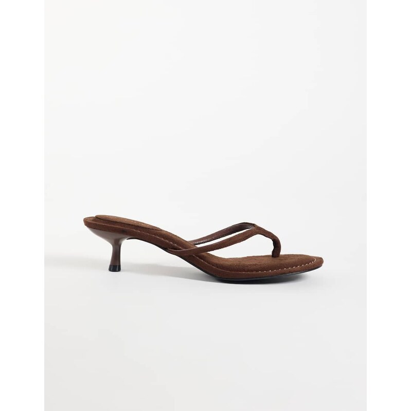 SEQWL Capri heeled thong sandal in suedette taupe-Neutral