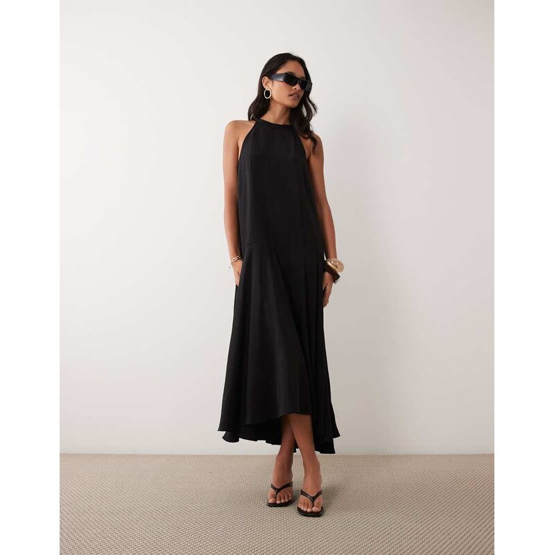 ARKET pure cotton dropped waist maxi dress in black