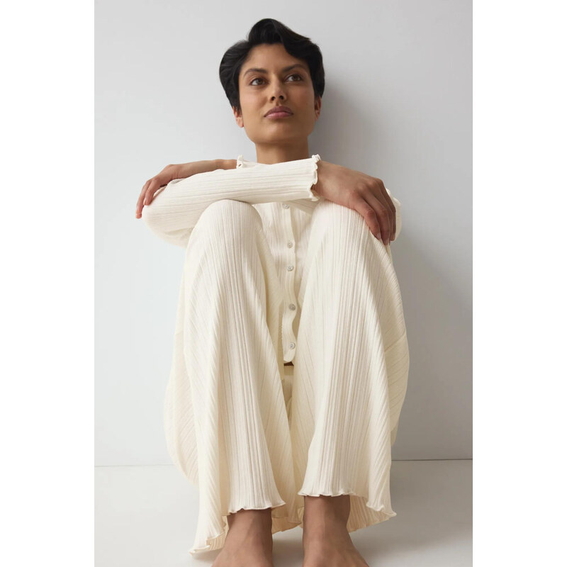 model 22294107 Rib Straight Trousers Silk White Silk White -