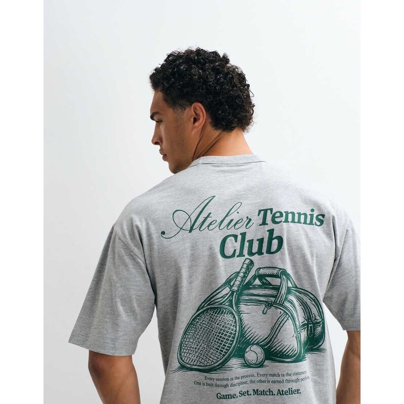 ASOS DESIGN oversized tee with Dunlop Tennis in Grey Marl