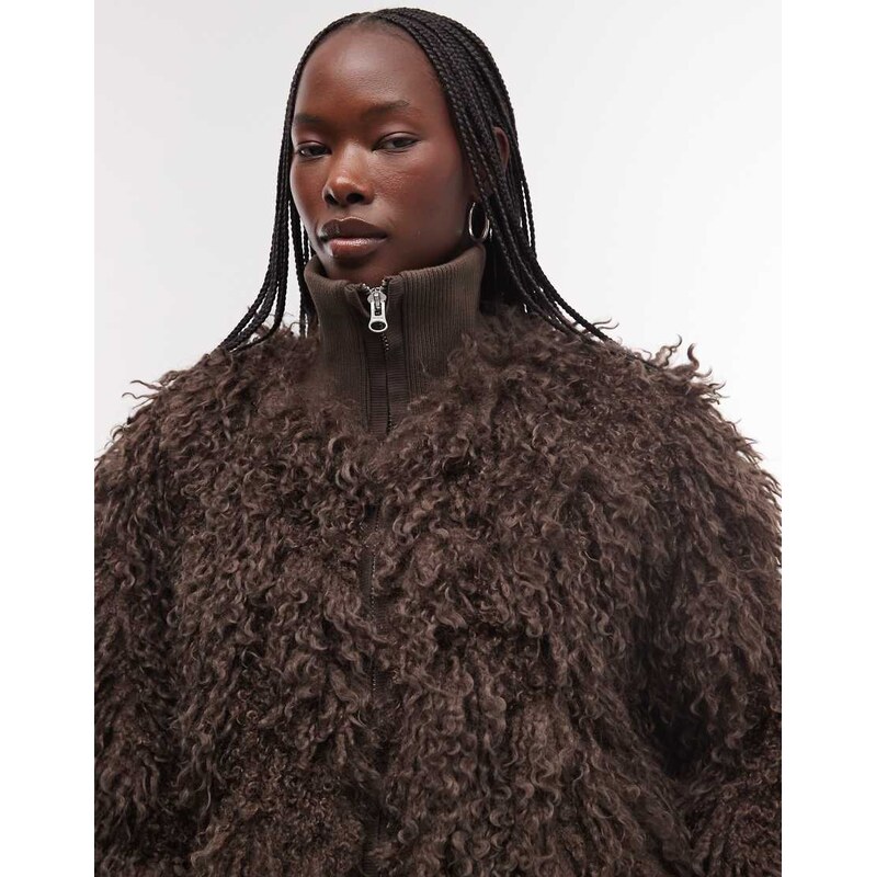 Weekday boxy fit faux fur jacket in light brown