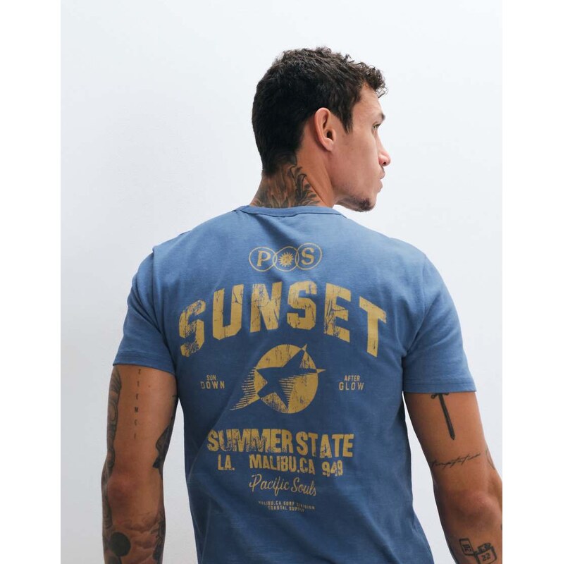 ASOS DESIGN regular t-shirt with text graphic in navy wash