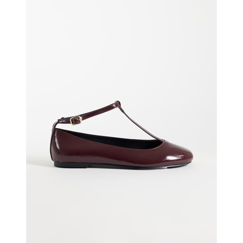 ASOS DESIGN Lulu T bar ballets in burgundy-Red