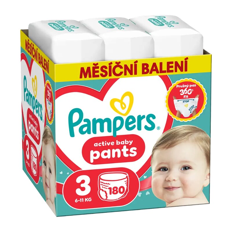 Pampers Plenkové kalhotky Active Baby, 6–11 kg, vel. 3 180 ks