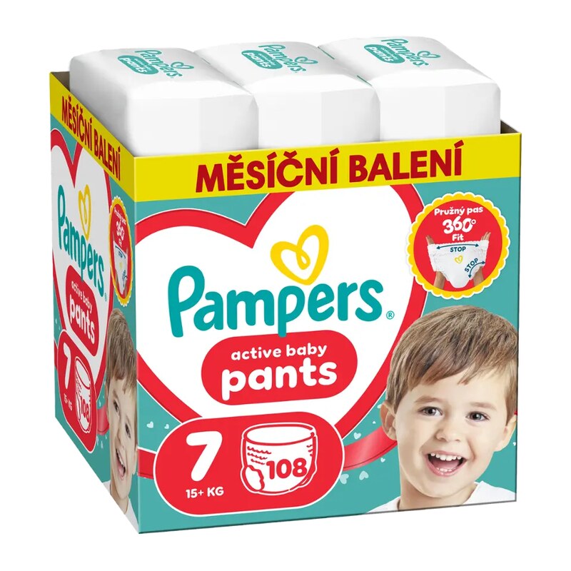Pampers Plenkové kalhotky Active Baby, 15+ kg, vel. 7 108 ks