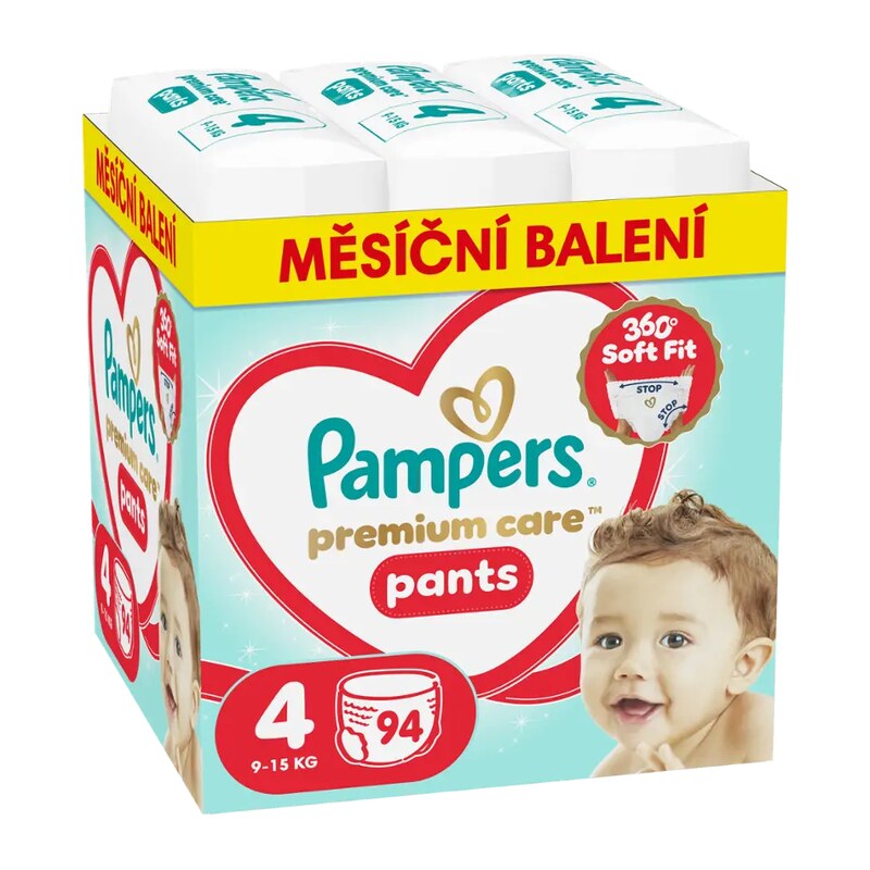 Pampers Plenkové kalhotky Premium Care, 9–15 kg, vel. 4 94 ks