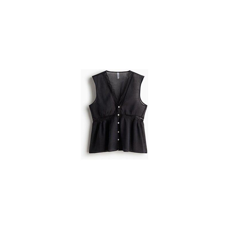 H&M - Top peplums krajkovými lemy - Černá