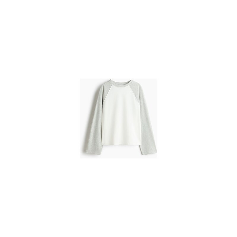 H&M - Bavlněný tops raglánovým rukávem - Světle Šedý Melír