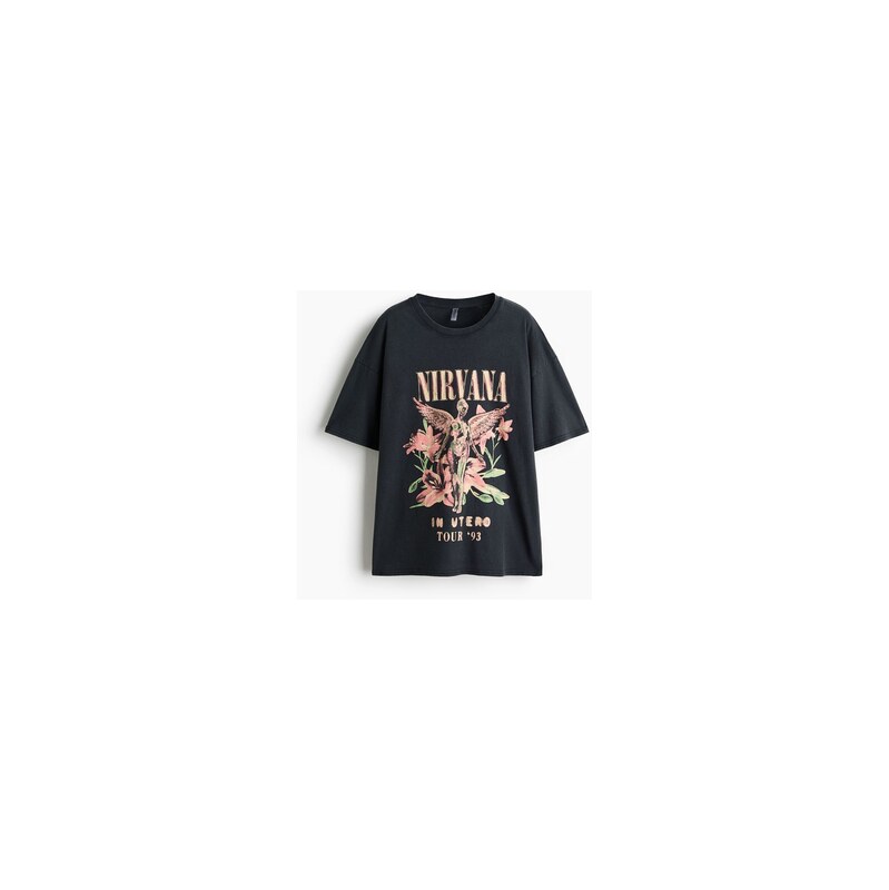 H&M - Oversized tričkos potiskem - Black/Nirvana