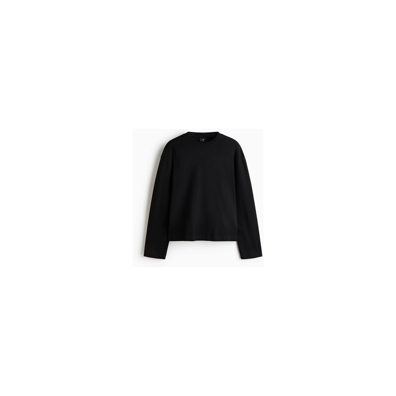 H&M - Tričko z interlockus dlouhým rukávem Relaxed Fit - Černá