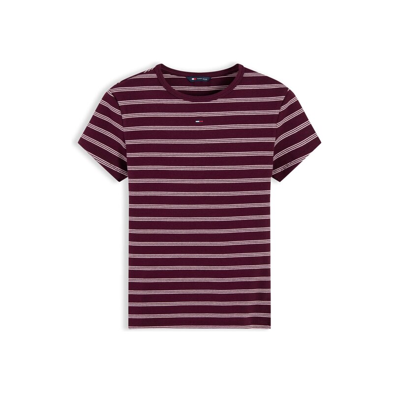 Tommy Jeans Tričko ESSENTIAL vínově červená / barva bílé vlny