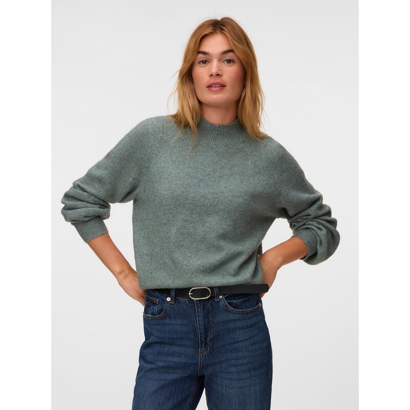 VERO MODA Svetr VMLEAF tmavě zelená