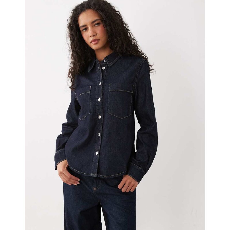 Mango classic denim shirt in indigo-Blue
